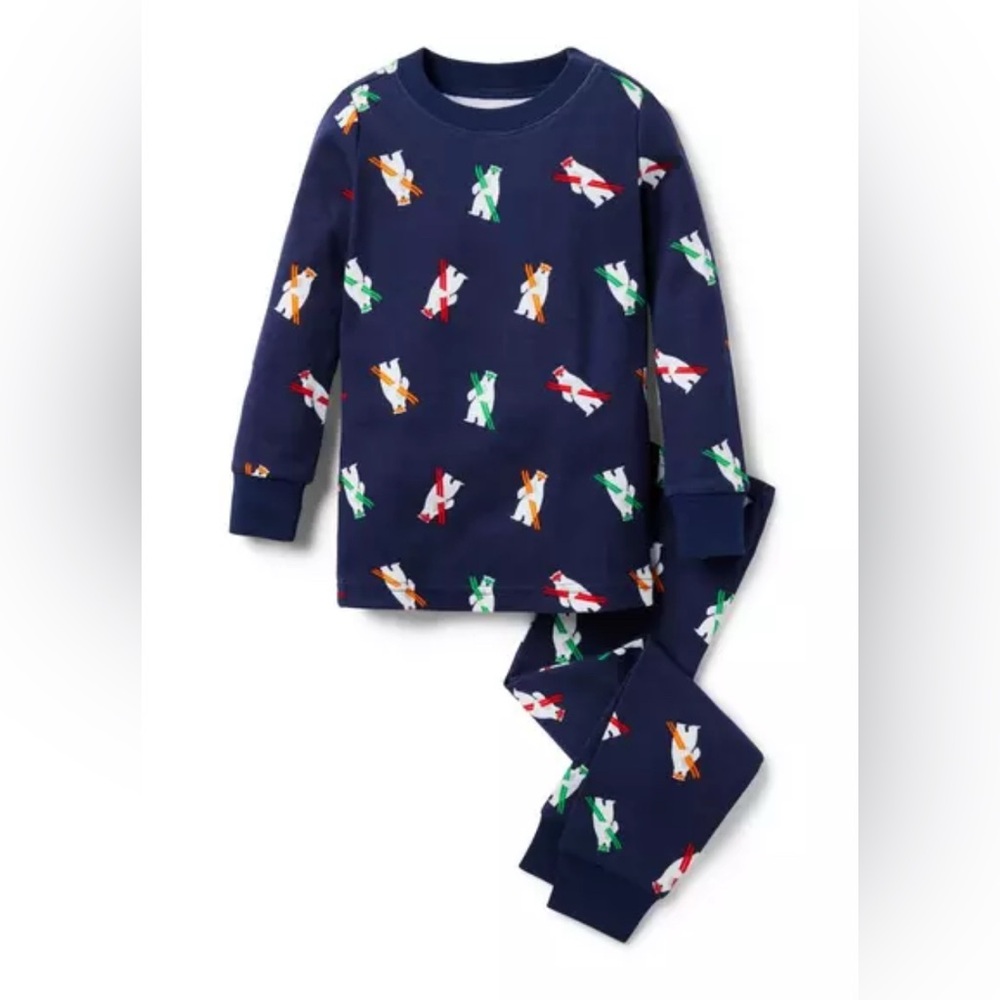 Janie and Jack Good Night Pajamas In Ski Polar Bear Navy Print
